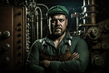 Obraz na płótnie Canvas Portrait of engineer in a factory, AI generated