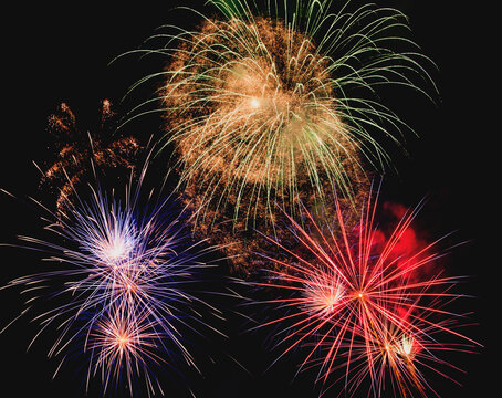 Bright fireworks on night sky