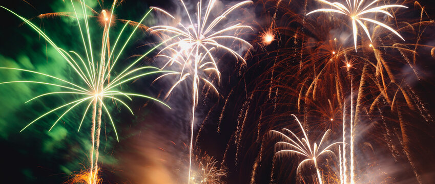 Bright fireworks on night sky