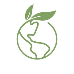 Save earth. Global ecology icon. Planet with green plant leaves growing illustration.