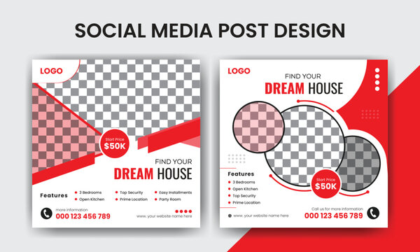 Real Estate Dream House Sale Social Media Post Design Template, Realtor Investment Square Posts, Special Buy Home Promotional Ads