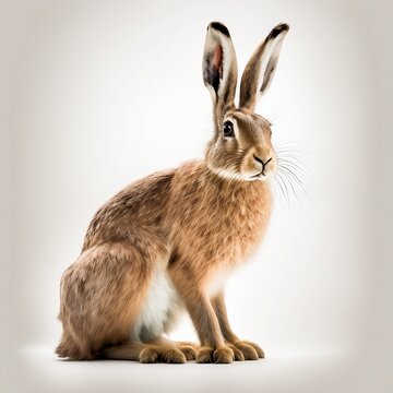 Hare in front of a white background, generative ai