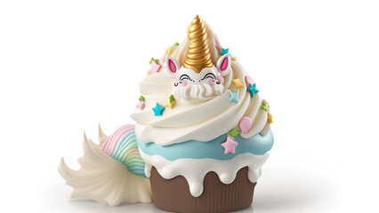 Unicorn cute muffins cupcake with cream and candle