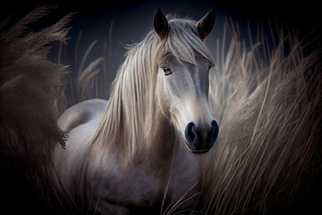 Wild horse in the field - generative ai - obrazy, fototapety, plakaty