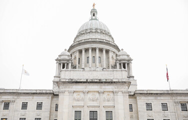 Rhode Island state house as the state capitol and monument symbolizing america as united states in the downtown area 