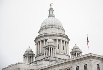 Rhode Island state house as the state capitol and monument symbolizing america as united states in...