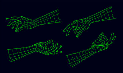 Polygonal Mesh or Wireframe Hands and Gestures, Set 2 © D Graphics
