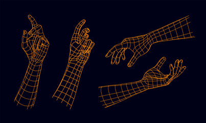 Polygonal Mesh or Wireframe Hands and Gestures, Set 5