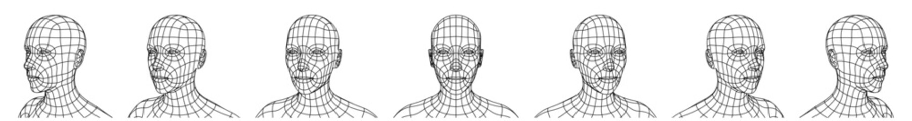 Wireframe Mesh Polygonal Human Head in Different Angles