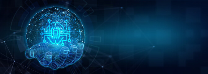 Artificial intelligence (AI), machine learning and modern computer technologies concepts.  3d illustration