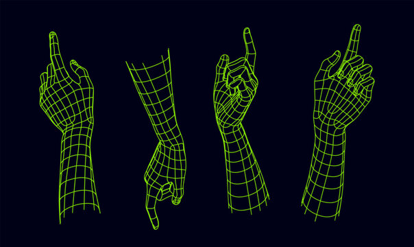 Polygonal Mesh or Wireframe Hands and Gestures, Set 4