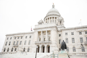 Rhode Island state house as the state capitol and monument symbolizing america as united states in the downtown area 