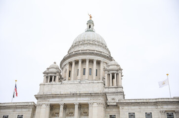 Rhode Island state house as the state capitol and monument symbolizing america as united states in the downtown area 