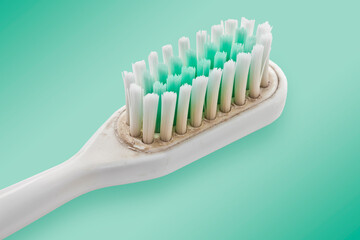 Old dirty and unhygienic toothbrush - Concept on white background