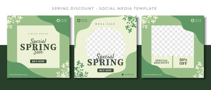 green leaves spring season social media post template design, event promotion banner vector