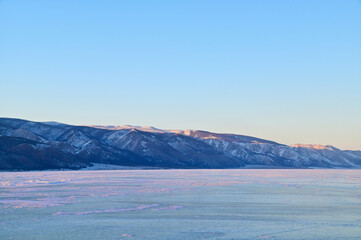 Frozen Lake Baikal During Vanilla Twilight in Siberia, Russia