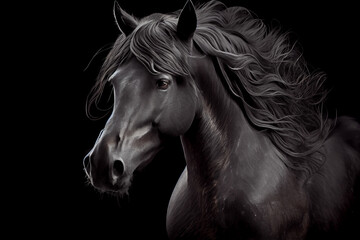 black horse on a dark background - generative ai - obrazy, fototapety, plakaty