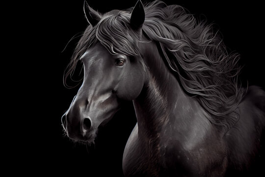 black horse on a dark background - generative ai