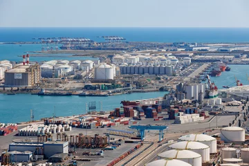 Tafelkleed Barcelona Sea Port Tanks and Containers seen from Above, Spain © GioRez