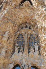 The statues on the Outer Facade of the Basilica of the Sagrada Familia, the Facade of Passion,...