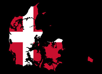 Denmark  flag on map on transparent  background