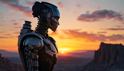 Fototapeta premium Robot watching the sunset