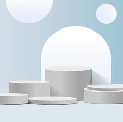 Abstract white round corner pedestal podium. Product display presentation.