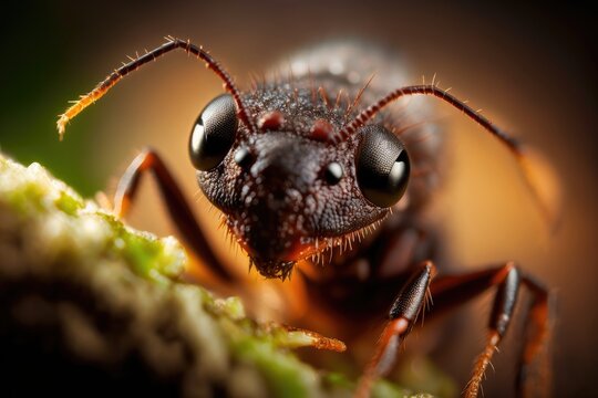 Animal macro close up photography of a small ant. Generative AI