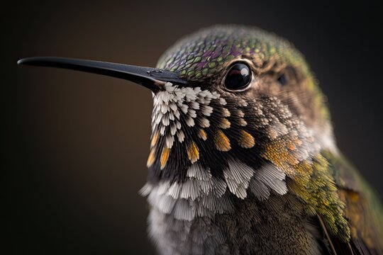 Animal macro close up photography of a hummingbird. Generative AI