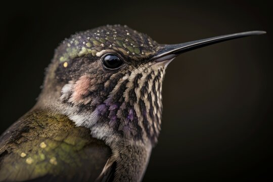 Animal macro close up photography of a hummingbird. Generative AI