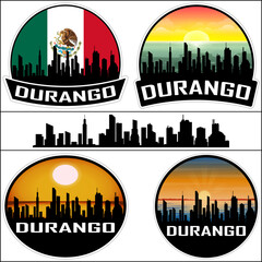 Durango Skyline Silhouette Mexico Flag Travel Souvenir Sticker Sunset Background Vector Illustration SVG EPS AI - obrazy, fototapety, plakaty