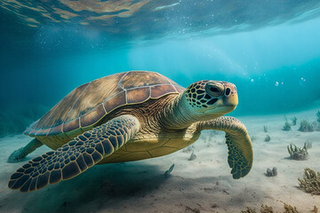 Fototapeta premium Turtle In A Sea Ocean Generative AI 