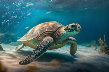 Fototapeta premium Turtle In A Sea Ocean Generative AI 