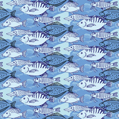 Seamless pattern of sketch vintage fish.Vector