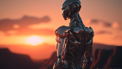 Obraz premium Robot watching the sunset