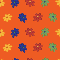 Obraz premium RETRO FLORAL MULTICOLOR SEAMLESS PATTERN ALL OVER PRINT VECTOR