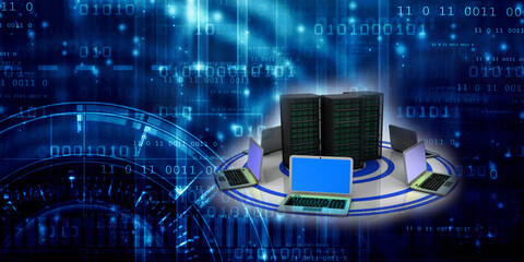 3d illustration Data center server connected computer network
 - obrazy, fototapety, plakaty