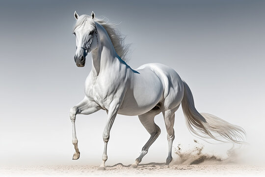 Beautiful white Arabian horse on a white background. Generative AI