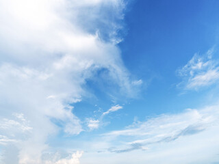 Panoramic view of clear blue sky and clouds, Blue sky background with tiny clouds. White fluffy clouds in the blue sky.