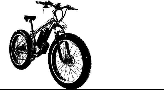 Silhouette of big tyre sports bicycle, Fat Tire Bike stock illustrations, Fat Tire Bike Stock Photos, Pictures