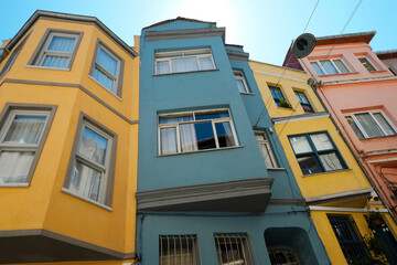 Traditional colorful building architecture in Fener district, Istanbul city, Turkey