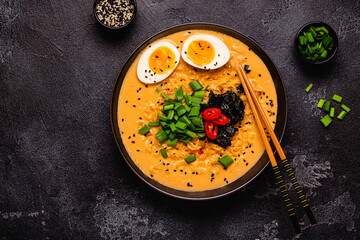 Korean style instant noodle, Shin Ramyeon with egg.