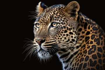 Fototapeta na wymiar A portrait of a leopard with a black background. Generative AI