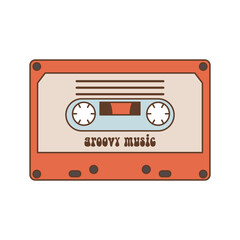 Old fashioned audio cassette isolated on white background. Back to 90s. Nostalgia for 1990s element. Retro style.