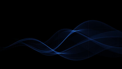 Abstract vector blue wave design element on dark background. Science or technology. Design element