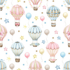 Cute seamless pattern with hot air balloons.