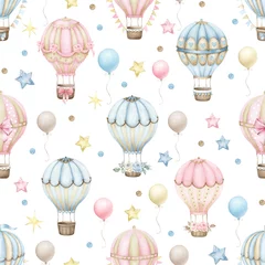Photo sur Plexiglas Montgolfière Cute seamless pattern with hot air balloons.