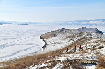 Scenery of Ogoy Island and Frozen Lake Baikal During Winter in Siberia, Russia