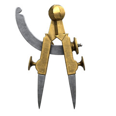 Vintage brass drafting compass dividers, PNG file with transparency.