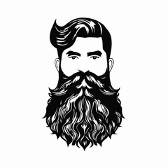 Bearded hipster man face portrait sketch drawing. Hairstyle head guy. Barbershop emblem, logo concept. Profile avatar character. Bearded male silhouette. Black vector illustration isolated on white.